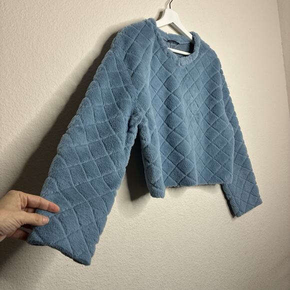 Zara Faux Fur Quilted Cropped Blue Sweater S - Picture 5 of 9